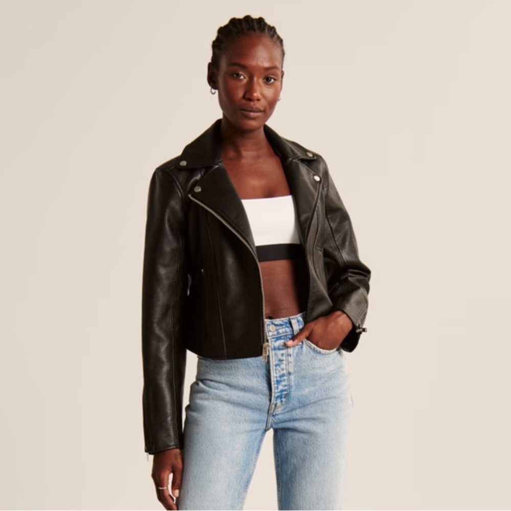 Abercrombie Leather Jacket Vegan Suede Charcoal Gray Black Moto Winter Size XS - Picture 15 of 16